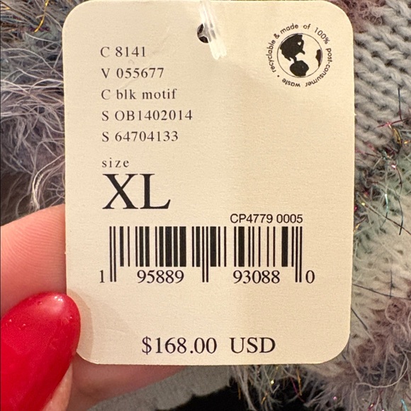 Free People Tinsel Town Striped Fuzzy Sweater Bodysuit size XL - Picture 9 of 9